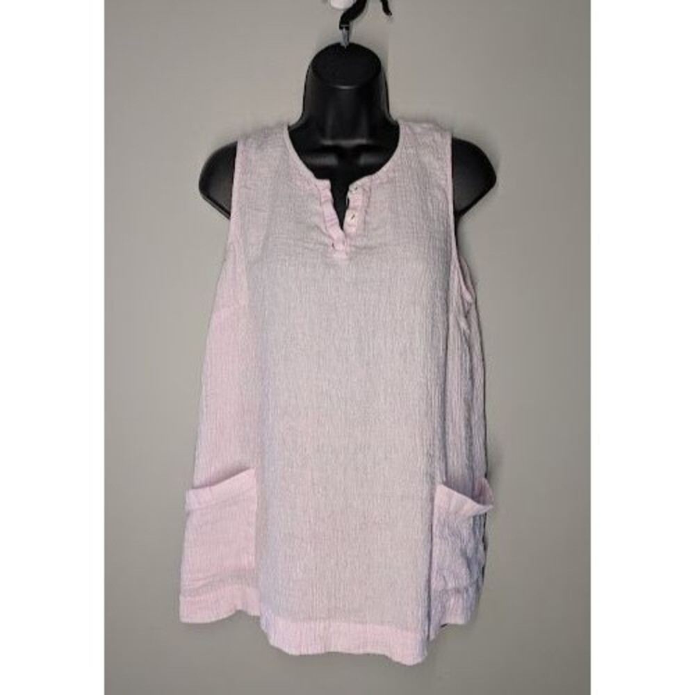 Pure Jill Linen Sleeveless Tunic Top XL Pink Coastal Grandma Beach Vacation READ